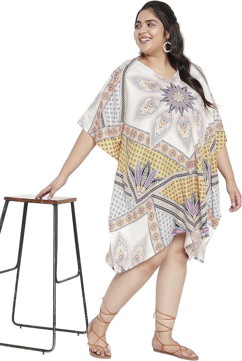 Oussum Short Caftans for Women Plus Size Kaftan Tunic Tops Polyester Summer Beach Clothing Mini Cover Ups Dress for Ladies - Image 2